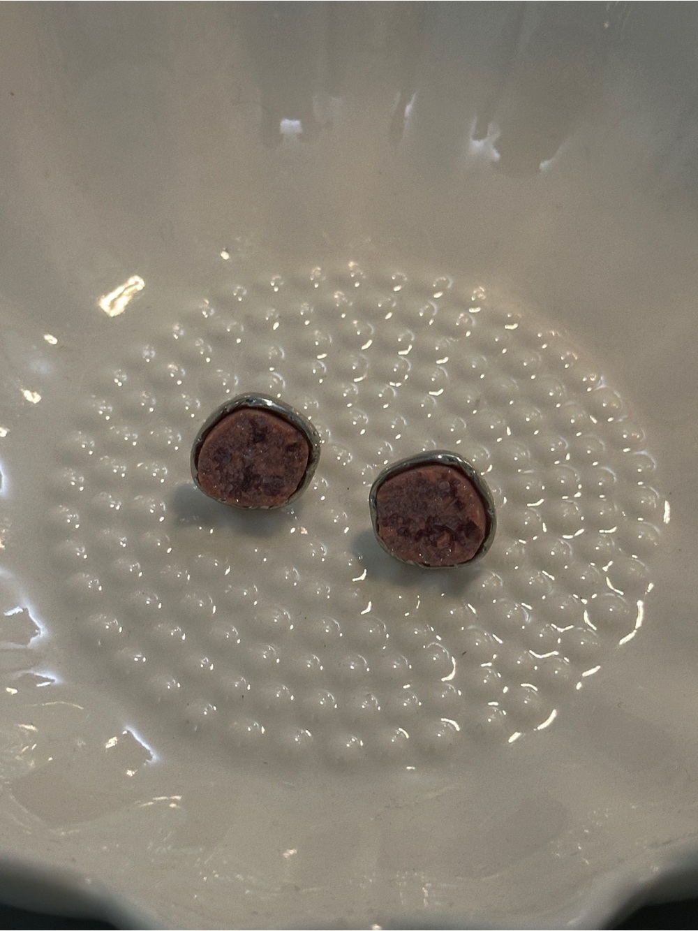 Pink Stone Stud Earrings in Silver Tone